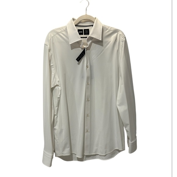 NWT Hugo Boss Regular-Fit Shirt Structured Performance-Stretch Fabric White 41 L - Picture 8 of 11